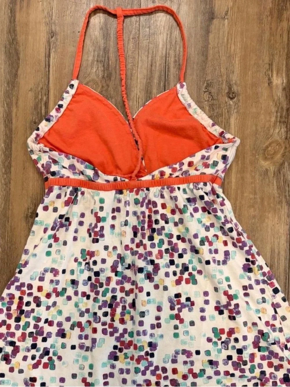 Women’s Hang Ten White Multicolor Dot Print Sundress with Orange Trim